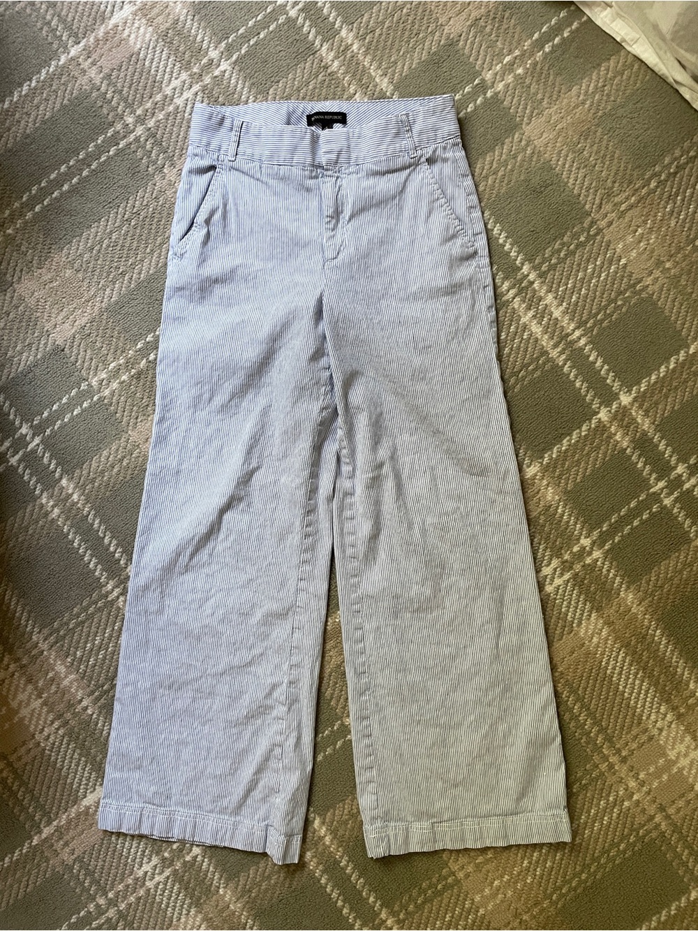 Banana Republic blue seersucker stripe linen cotton blend wide leg pants size 6